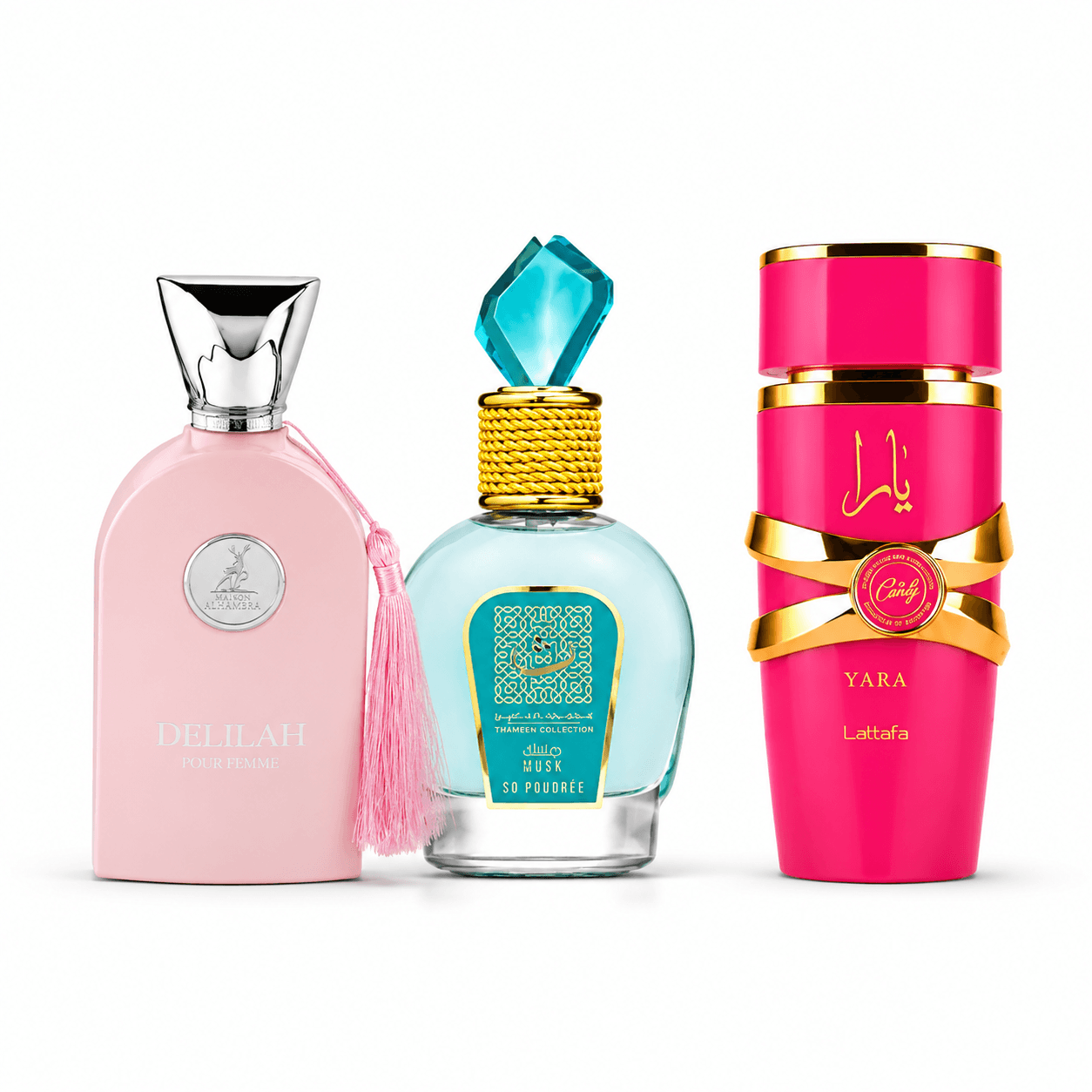 Oud Set for Her | Delilah Pour Femme, Thameen Musk So Poudree & Yara Candy