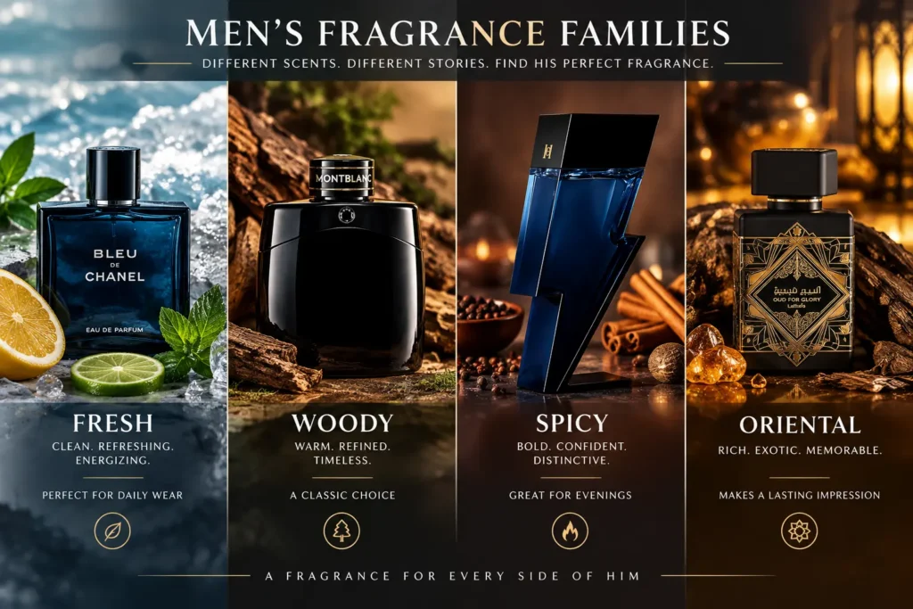 men's fragrance families for choosing a perfume gift
